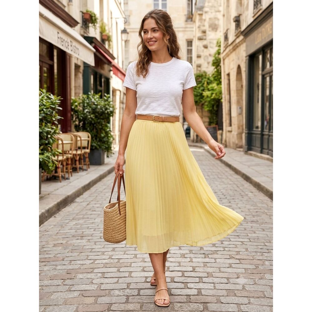 Banana Republic Yellow Pleated Tulle Midi Skirt, Medium EUC